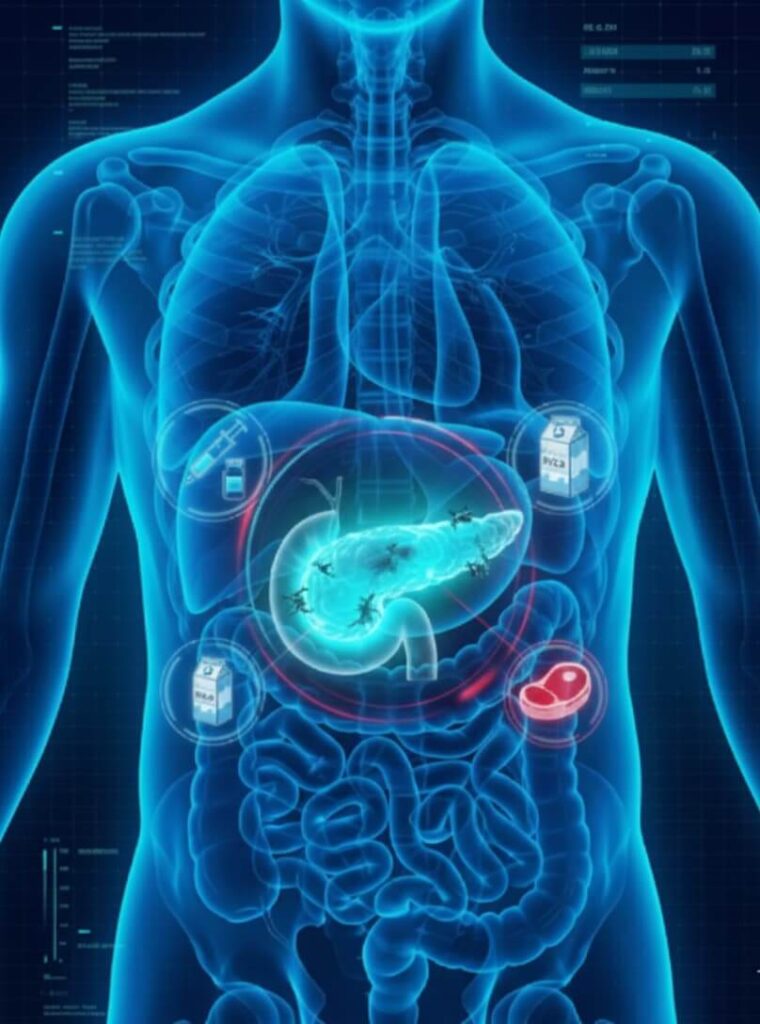 Pancreatic blockage visualization showing how it prevents insulin release